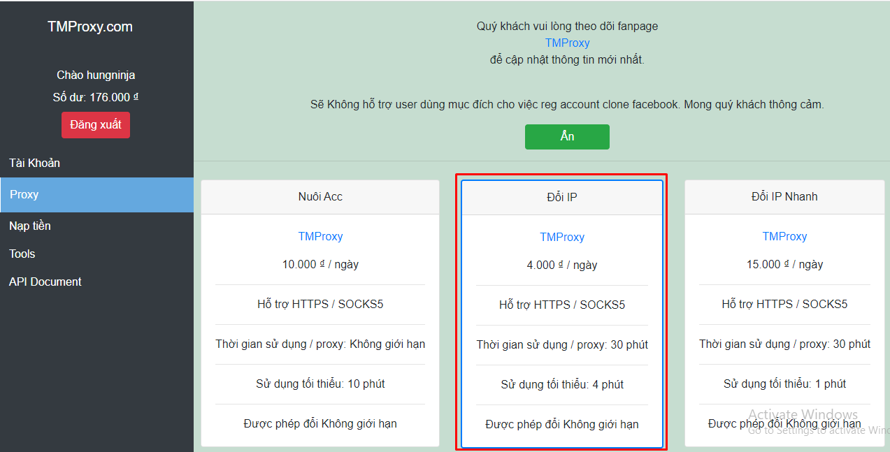 Hướng dẫn đăng ký tài khoản tmproxy