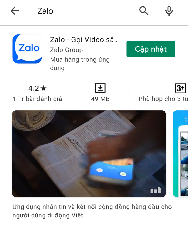 Cập nhật phiên bản zalo  