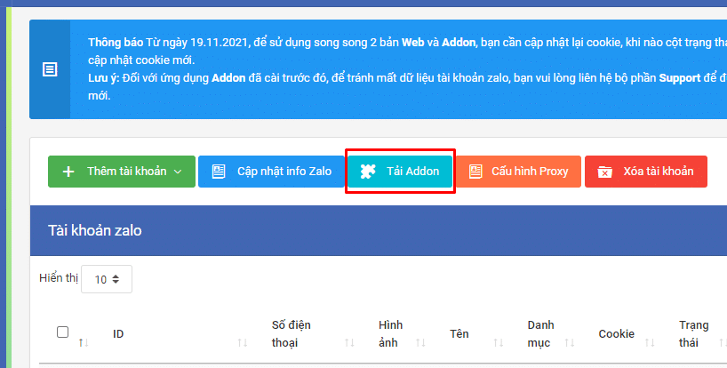 Tải addon zalo