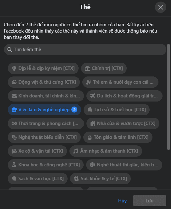 Chọn thẻ tag nhóm Facebook