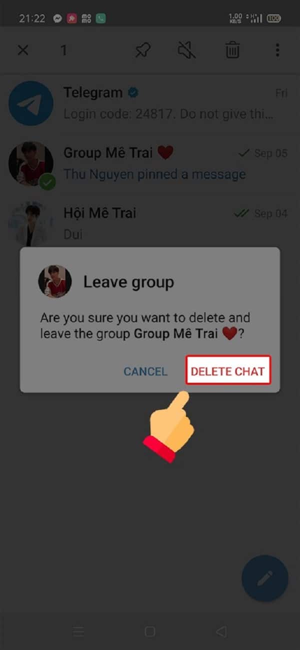 Chọn delete