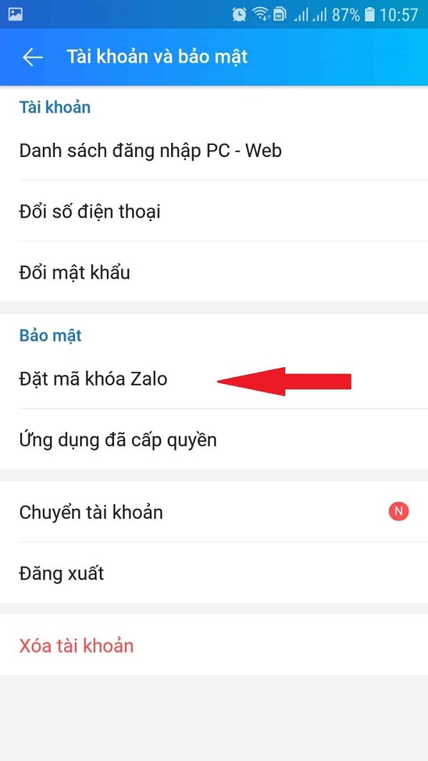 Chọn Đặt mã khóa