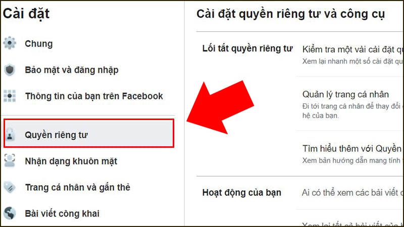 chọn “Quyền riêng tư”