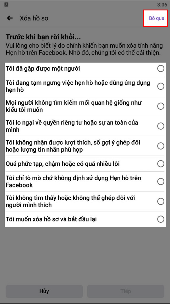 tắt tính năng hẹn hò facebook