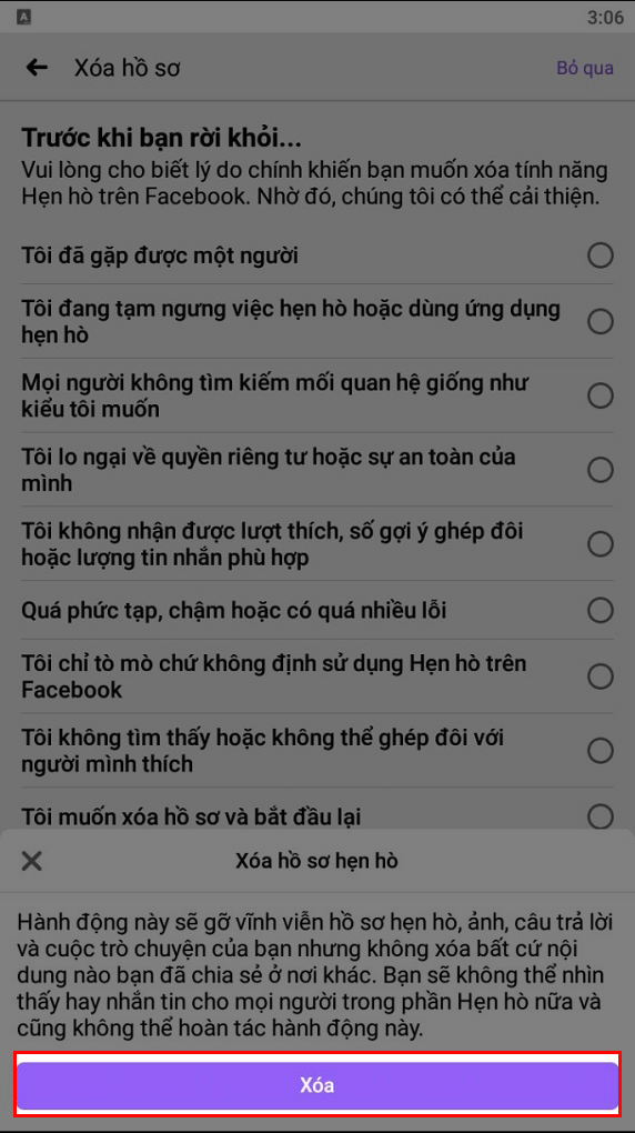 tắt tính năng hẹn hò facebook