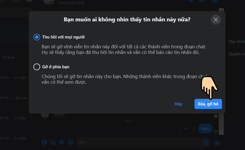 Chọn "Thu hồi với mọi người" để đảm bảo tin nhắn bị gỡ bỏ cho cả bạn và người nhận