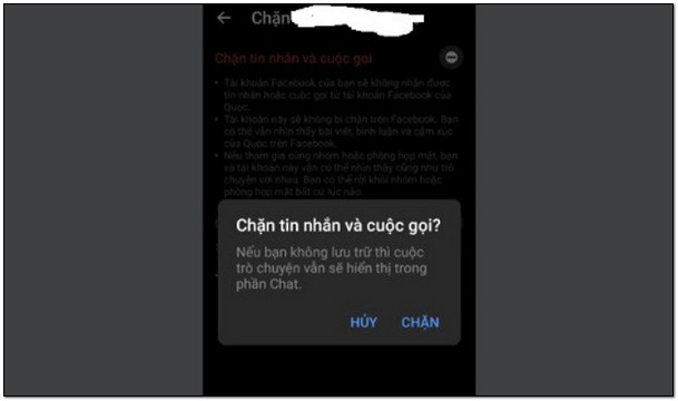 Chọn chặn tin nhắn và cuộc gọi