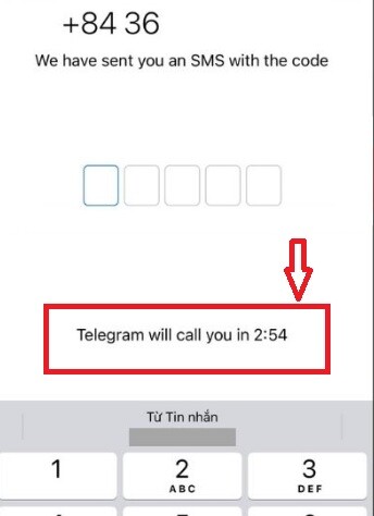 Lấy mã code telegram bằng điện thoại