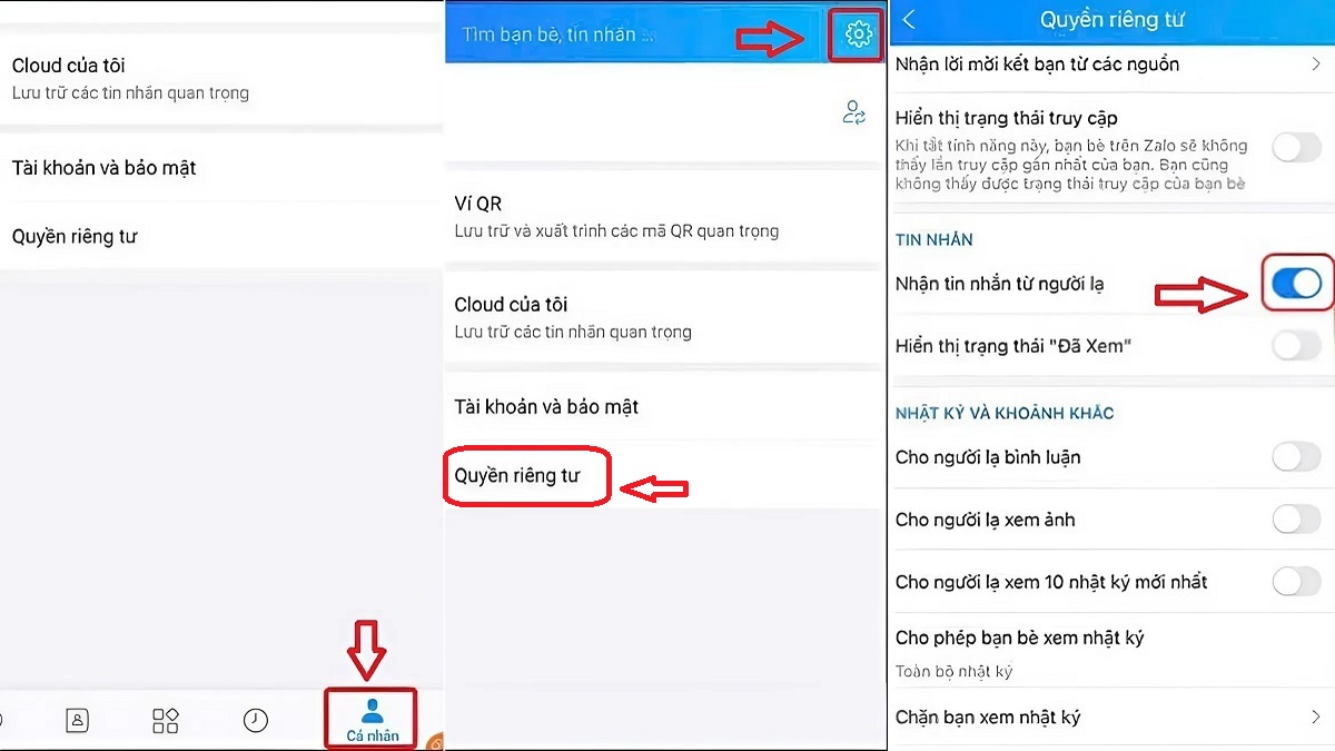 Bật tính năng “Nhận tin nhắn từ người lạ”