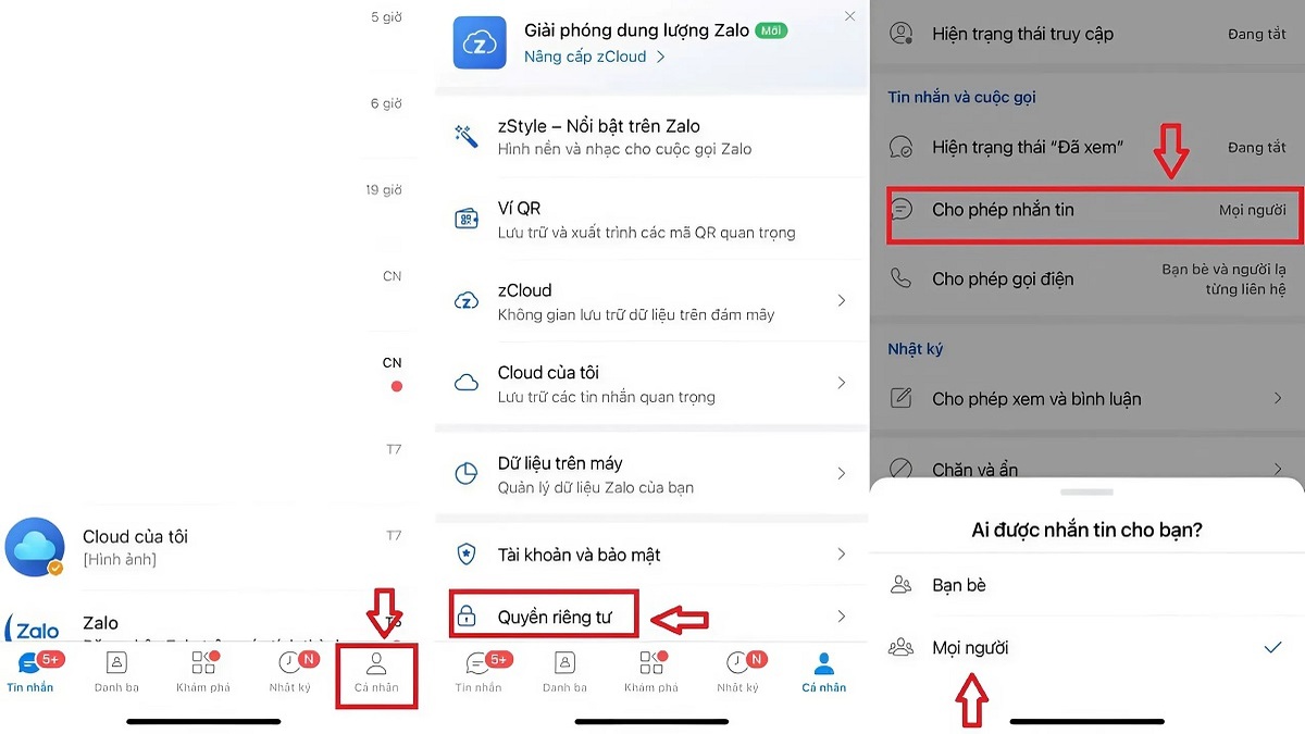 Chỉnh chế độ “Cho phép nhắn tin”